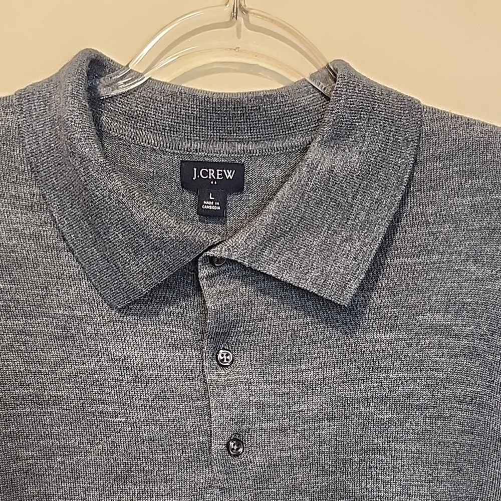 J. Crew Woll Blended  Men's Heathered Navy Gray Long Sleeve Polo